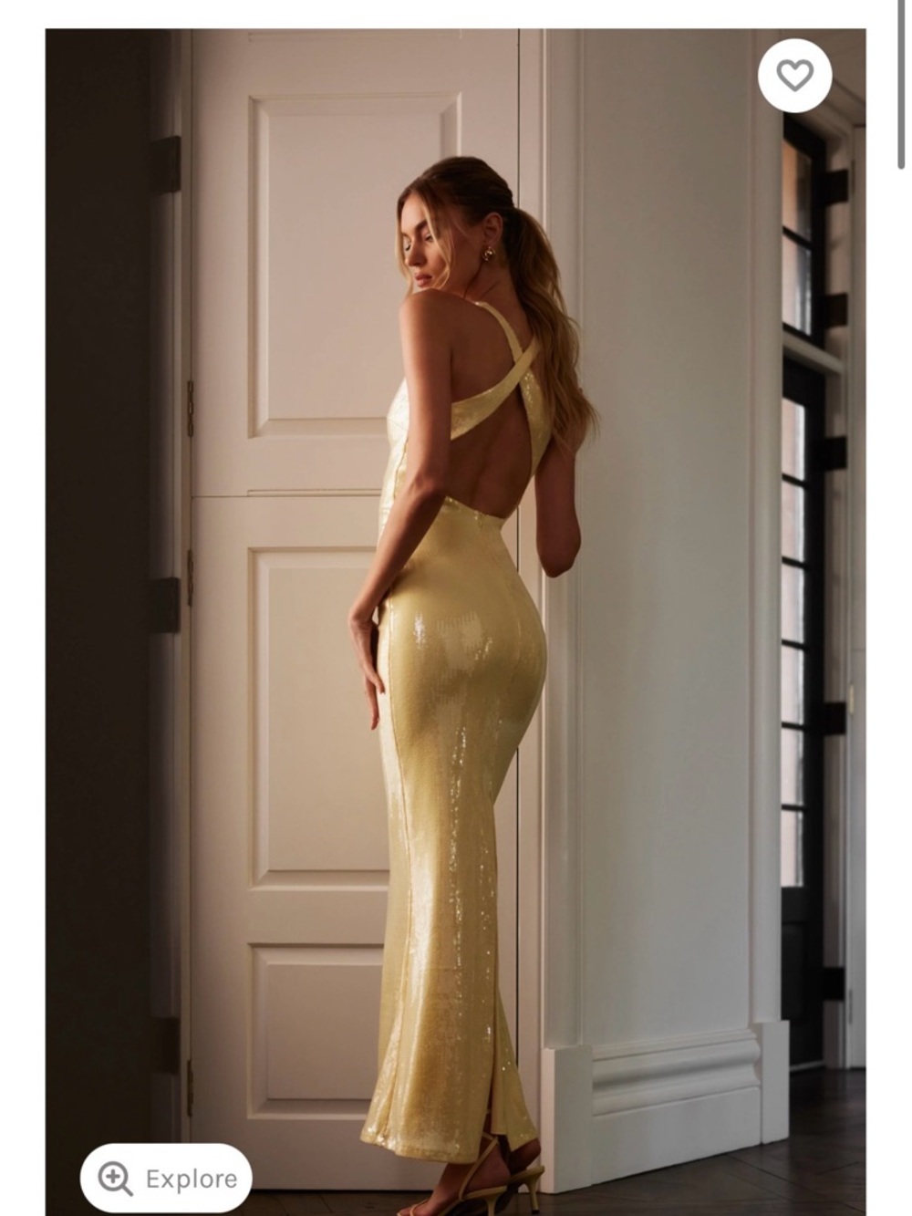 Meshki Yellow Satin Maxi Dress with Floral Detail - Picture 4 of 5